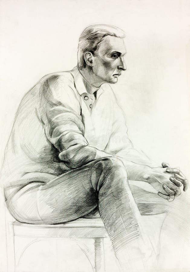 Man sitting sketch stock illustration. Illustration of
