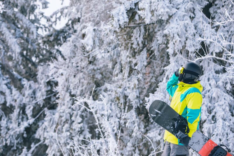 Man in Ski Equipment with Snowboard Stock Photo Image of safety
