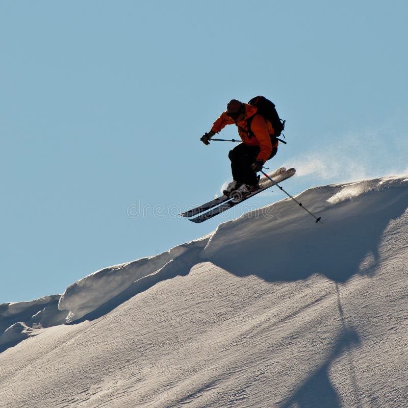 Man skiing in Caucasus mountains