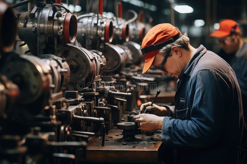 A Man Skillfully Operates a Machine in a Factory, Demonstrating the