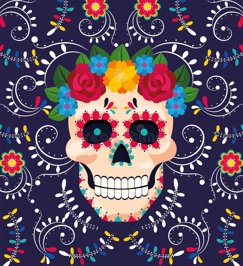 Man skull decoration with flowers to mexican event