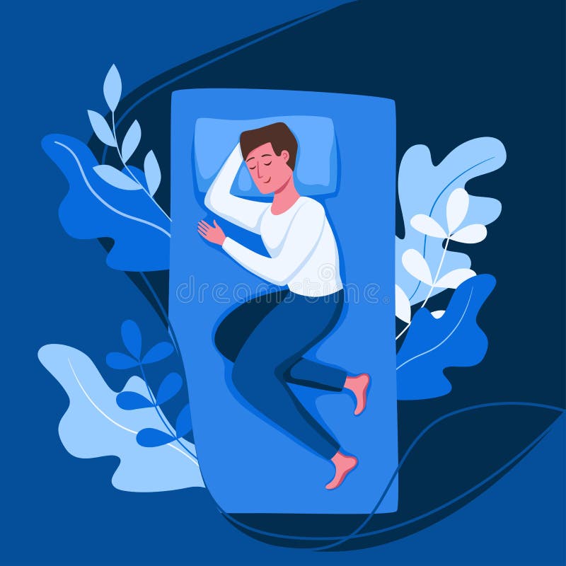 Boy Kid Sleep In Bed At Night Vector Illustration Child In Pajama