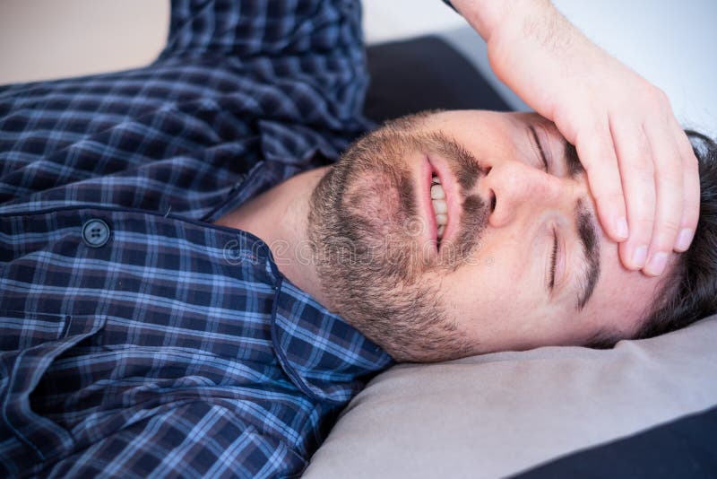 Man with Sleep Problem in His Bed at Home Stock Image Image of