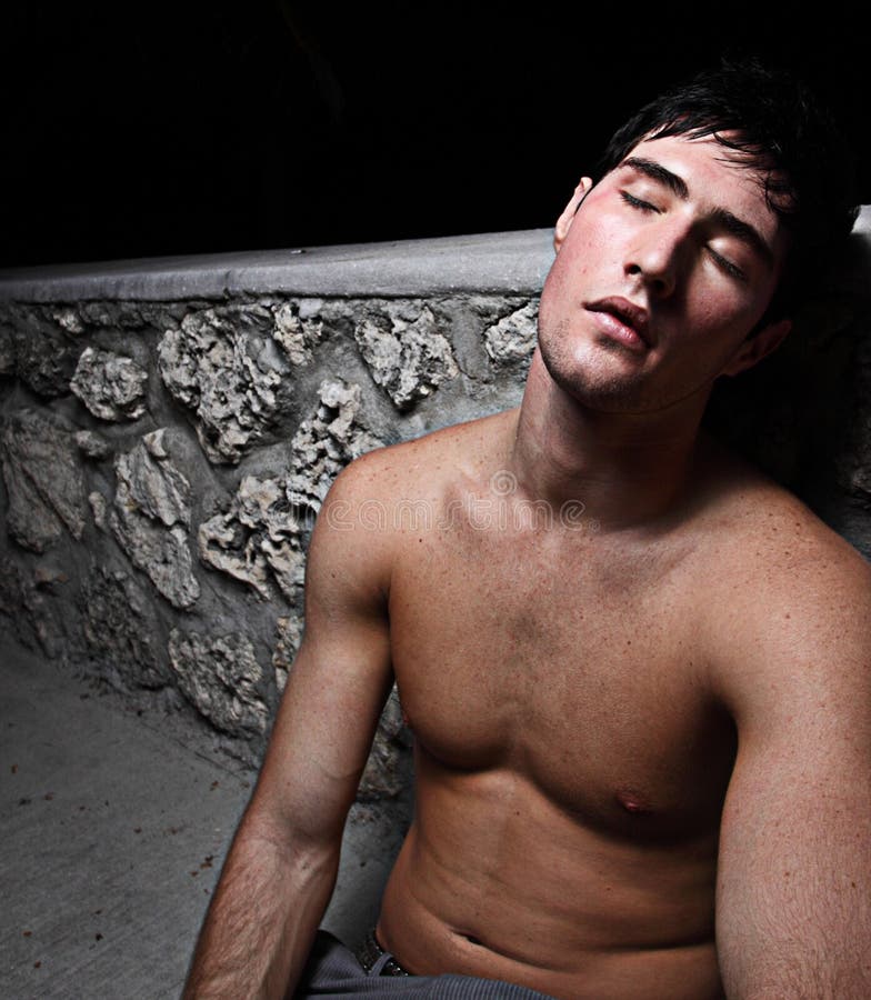 Man sleeping stock image. Image of shirtless, shirt, dark 7169947
