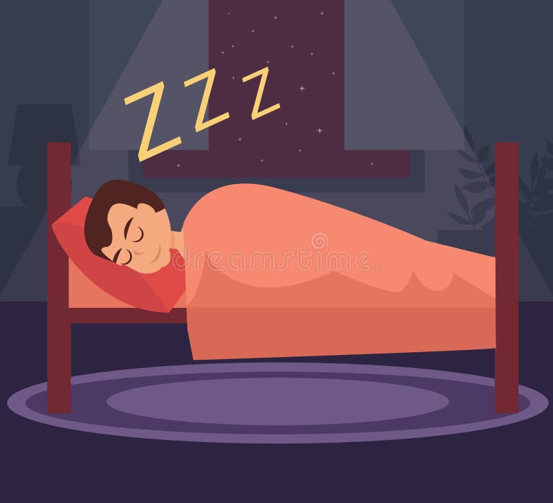 Man sleeping in bed. stock vector. Illustration of rest - 78197594