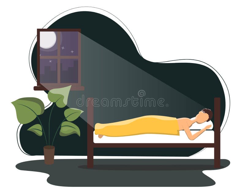Man Sleeping In His Bed Flat Vector Illustration On Man Sleeping