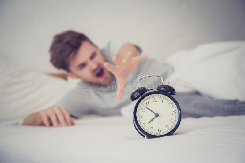 Man Sleepy Nationality American Reaching For The Alarm Clock Sleeping