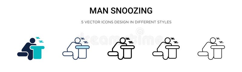 Man snoozing icon in filled, thin line, outline and stroke style. Vector illustration of two colored and black man snoozing vector stock illustration