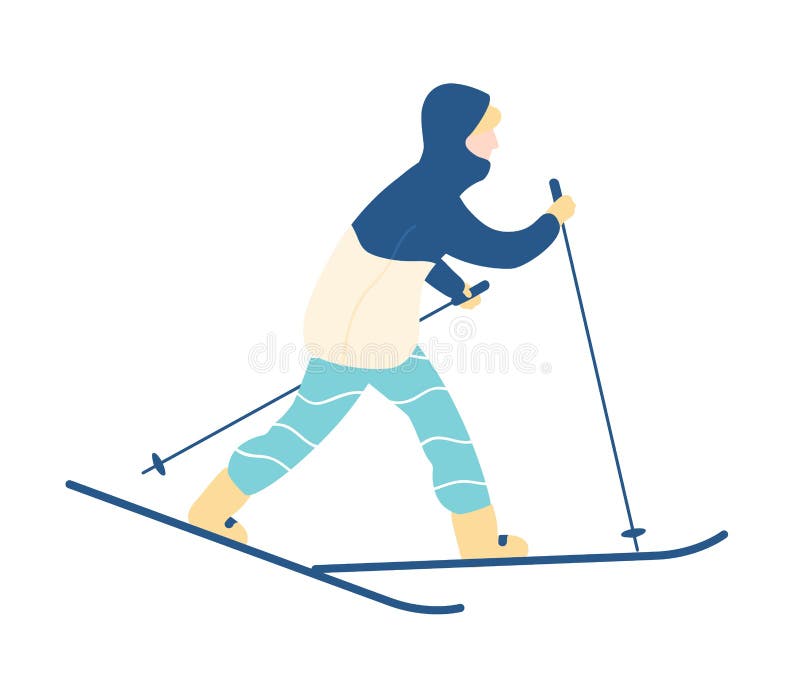 Man in snowsuit taking part in race, cross-country or Nordic skiing competition. Winter sports and recreational activity.