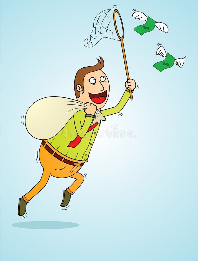 Man som fångar flygpengar stock illustrationer Man som fångar flygpengar stock illustrationer