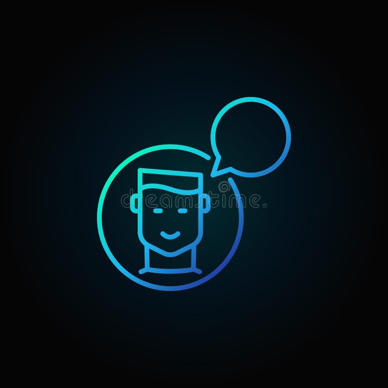 Man with speech bubble blue icon stock illustration
