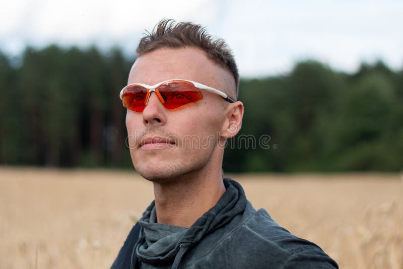A Man in Sports Glasses, in Nature Stock Photo Image of energetic