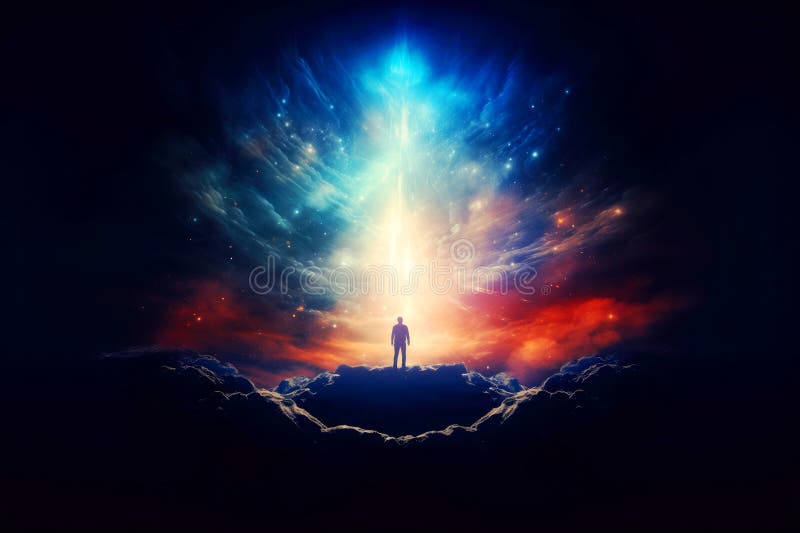 Man standing on the edge of the abyss royalty free illustration