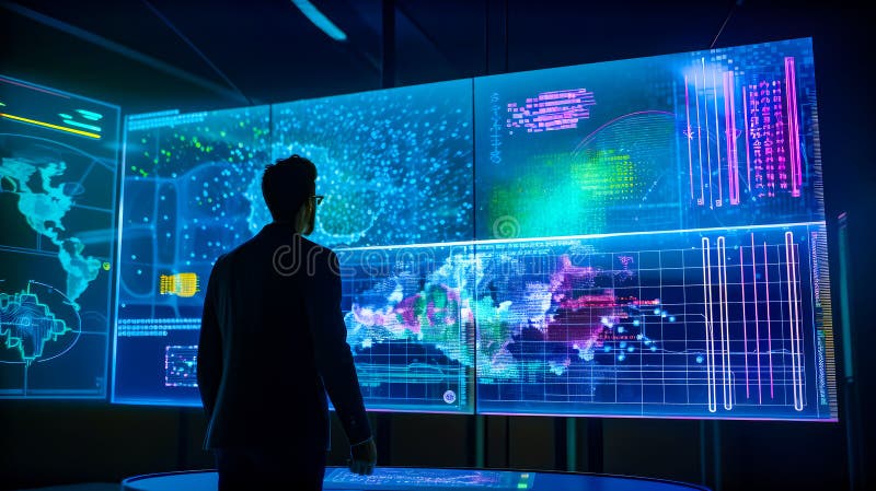 Man Standing In Front Of Large Screen With Map On It Generative Ai Man Standing In Front Of Large Screen With Map On It Generative Ai