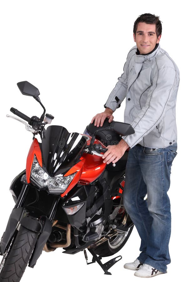 Man Standing Next To Motorcycle Stock Photo Image of person, motor