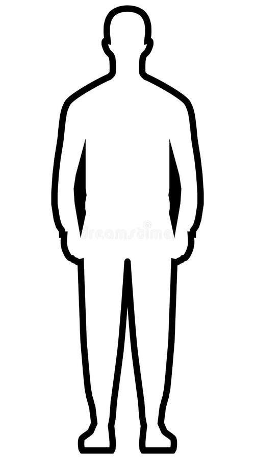 Man Standing Silhouette - Black Simple Outline, Isolated - Vector Stock