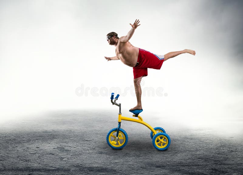 Fat Man Riding A Small Bicycle Stock Image Image of play, childish
