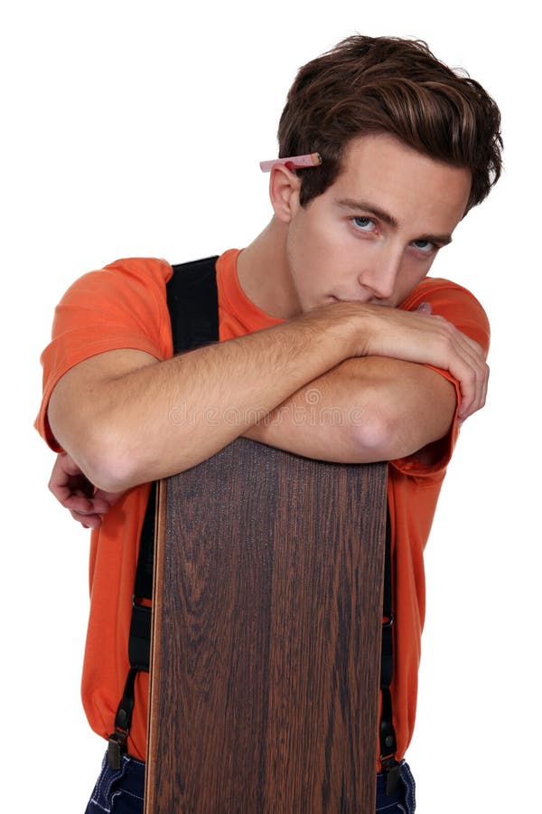Man stood with wooden flooring royalty free stock photography