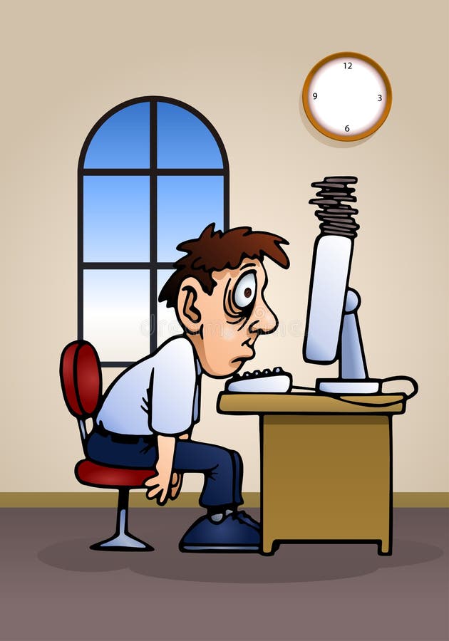 Man stressed using computer stock illustration