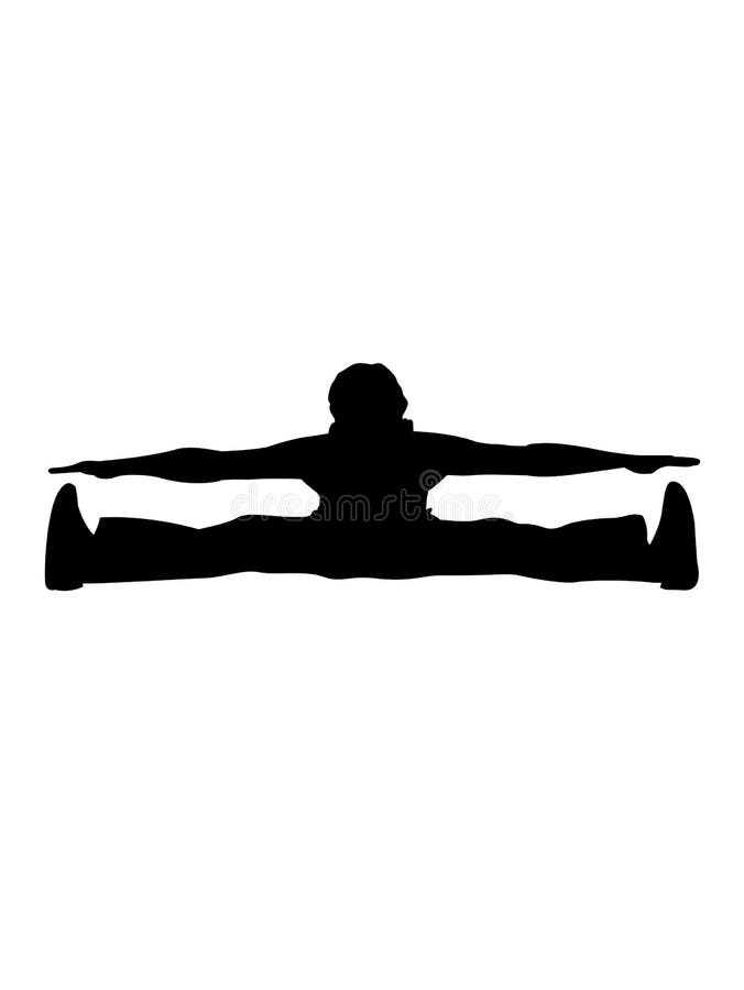 Outline figure woman doing stretching legs, split on transparent