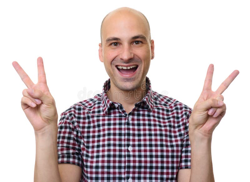 Man in stylish shirt showing victory sign. Isolated royalty free stock photo Man in stylish shirt showing victory sign. Isolated royalty free stock photo