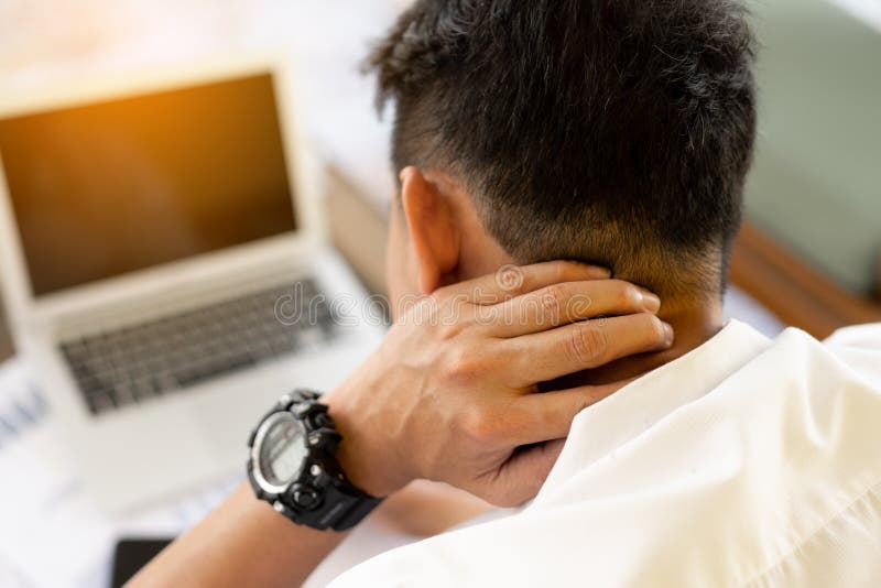 Man Suffering from Neck Pain while Working with Laptop Stock Image Image of businessman