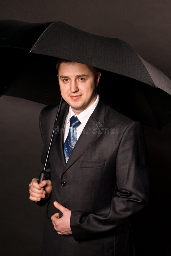 The Man In Suit With Black Umbrella Stock Image Image of standing