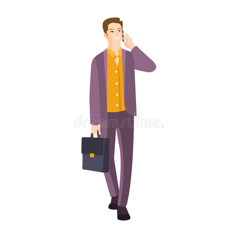 Man In Suit With Suitcase Speaking On The Phone Part Of The Collection Of Young Professional People Office Style And vector illustration Man In Suit With Suitcase Speaking On The Phone Part Of The Collection Of Young Professional People Office Style And vector illustration