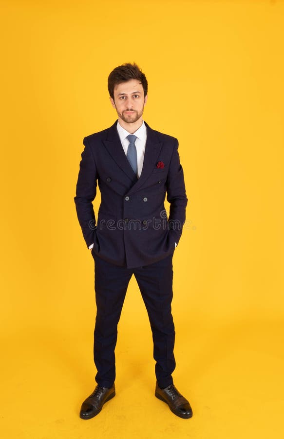 A man in a suit with a tie Handsome looking face with beard In the business man look Standing pickpocket And look at the camera In stock images A man in a suit with a tie Handsome looking face with beard In the business man look Standing pickpocket And look at the camera In stock images