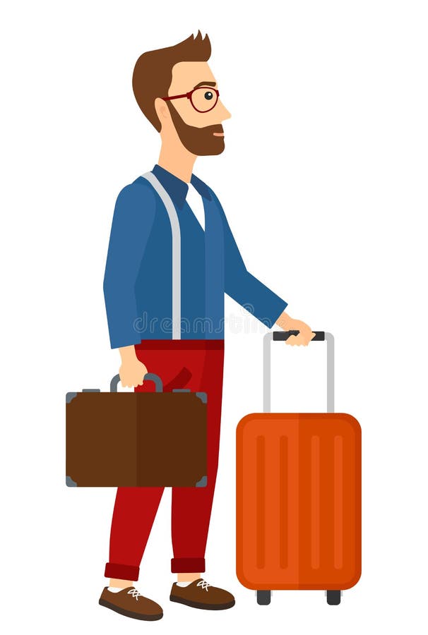 Man with Suitcase on Wheels and Briefcase Stock Vector Illustration