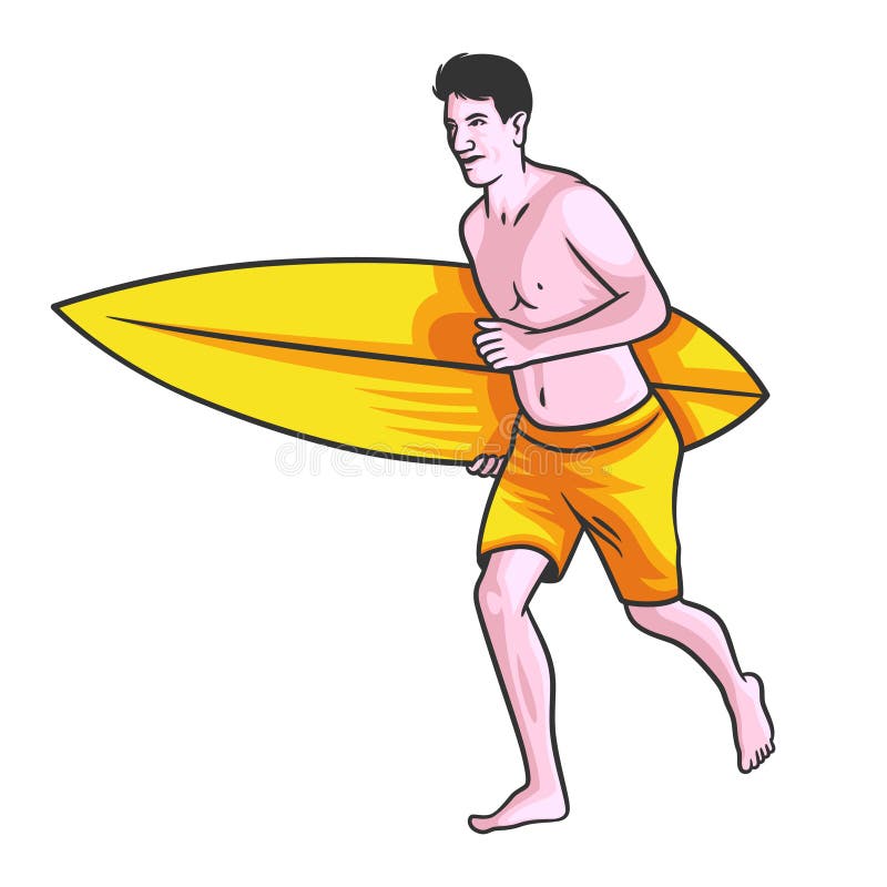 Man with Surfboard Vector Illustration Stock Vector Illustration of