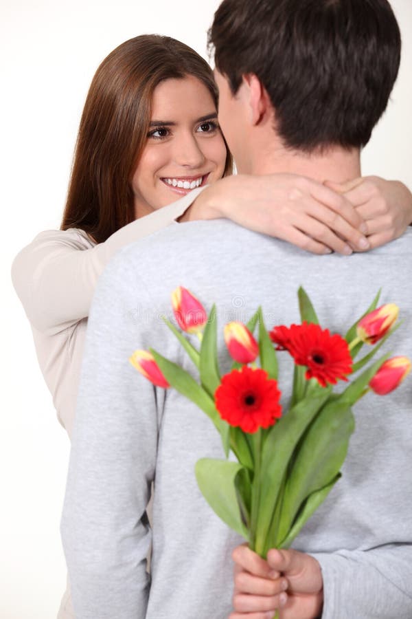 Man Surprising His Girlfriend Flowers Stock Photos Free & Royalty