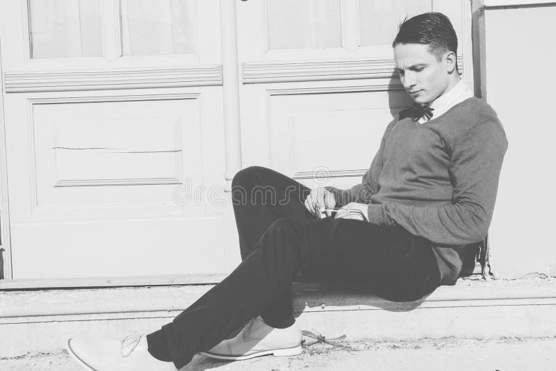 Man Sweater Sitting Steps Front House Posing Stock Photos - Free ...