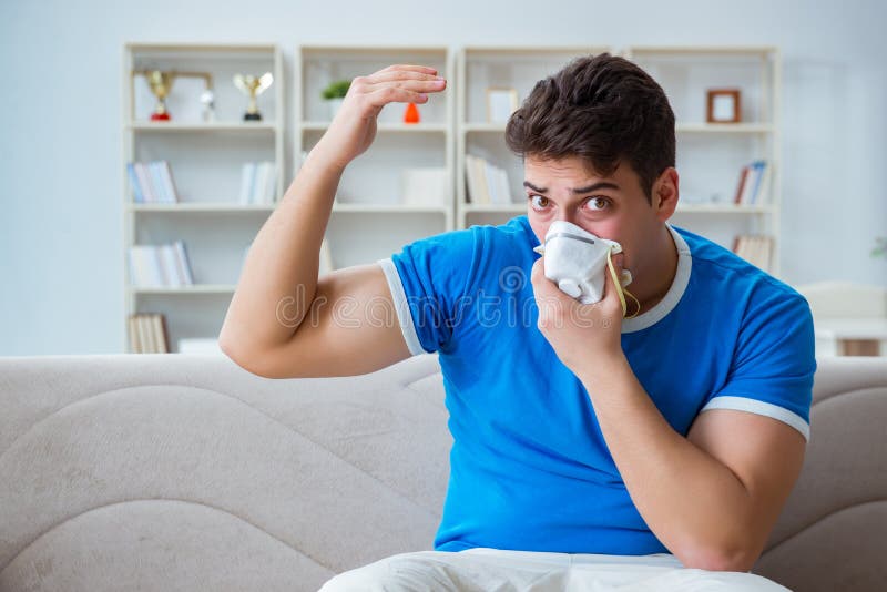 The Man Sweating Excessively Smelling Bad At Home Stock Image - Image ...