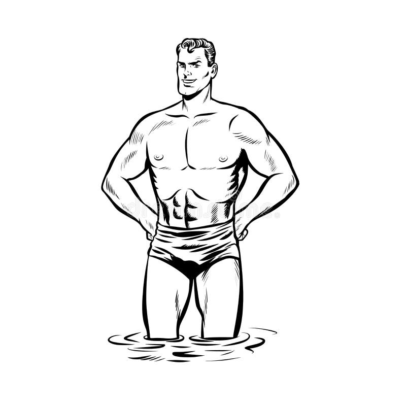 Shirtless Drawn Cartoon Boys: Matt in Swimming Trunks