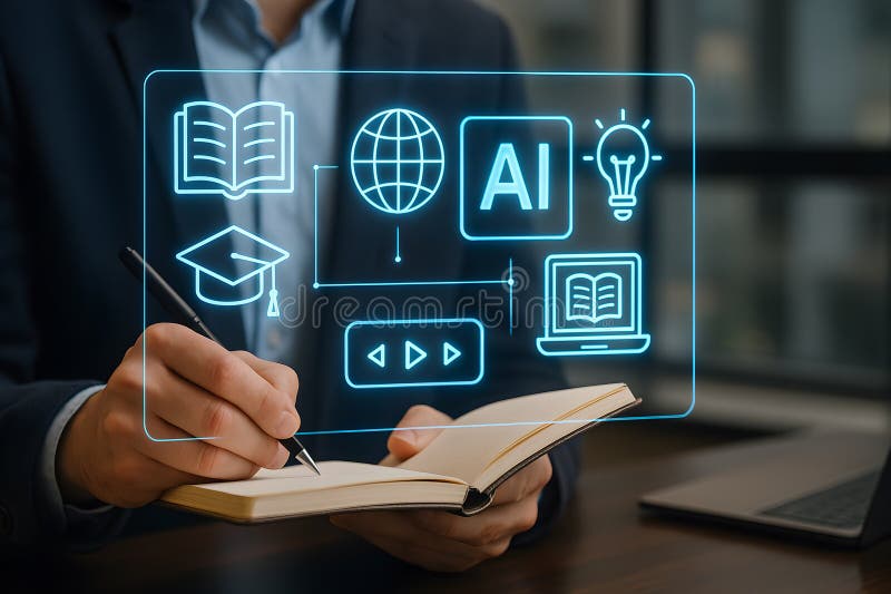 Artificial intelligence education online learning ai courses and technology future skills concept royalty free illustration