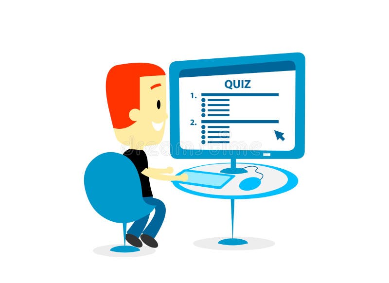 Man Taking a Quiz on Computer Screen Stock Vector - Illustration of