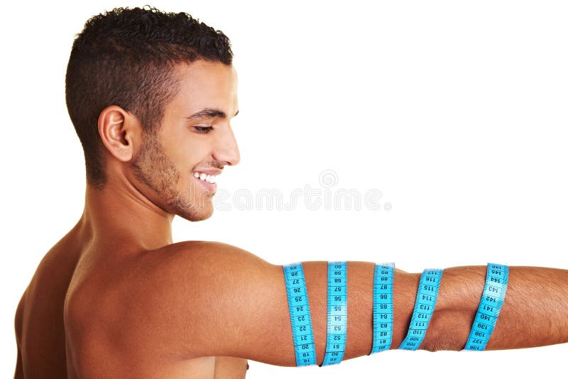 Man with Tape Measure Around His Stock Photo Image of skin