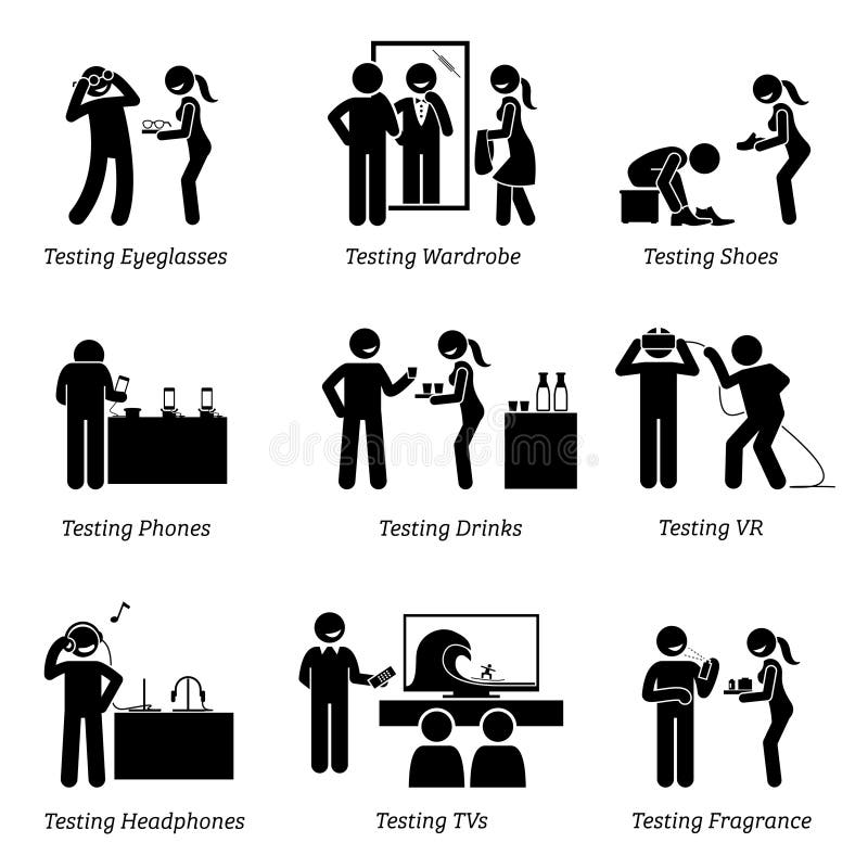 Man testing products at shop. stock illustration Man testing products at shop. stock illustration