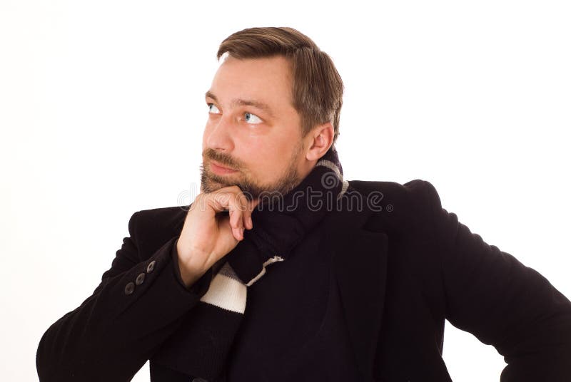 Man thinking on a white background