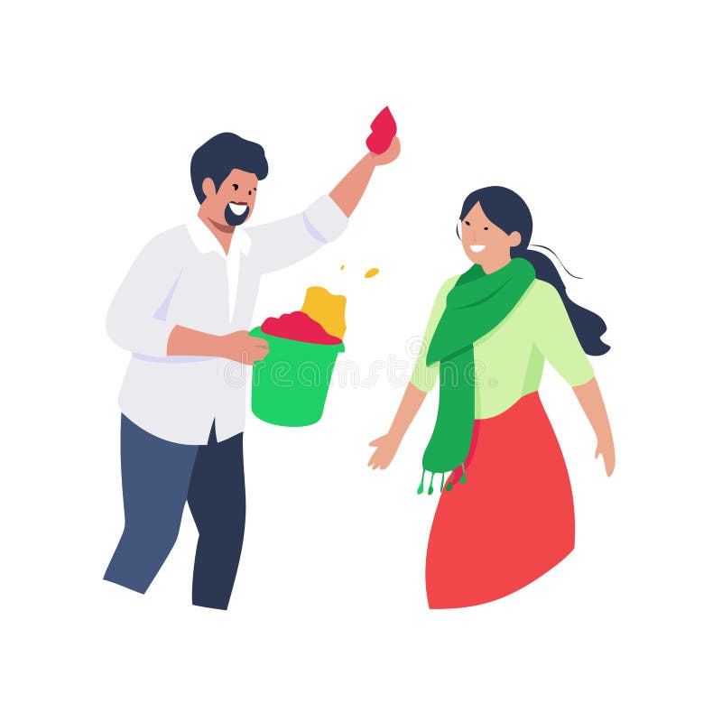 Man throwing color on woman celebrating holi festival royalty free illustration