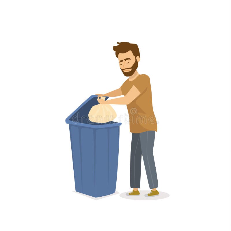 Man Throwing Garbage In Trash Stock Vector Illustration of concept