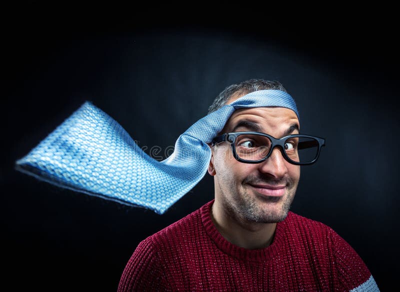 Crazy Man with Tie on His Head, Corporate Party Stock Photo Image of