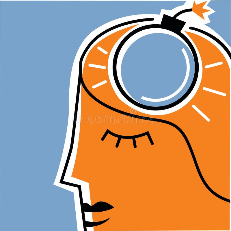 Man with time bomb on head stock illustration Man with time bomb on head stock illustration