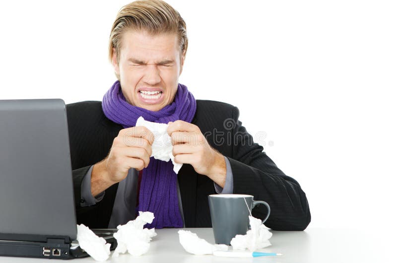 Man with tissue working