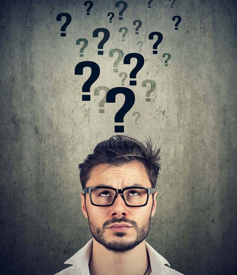 Man with Too Many Questions and No Answer Stock Image Image of
