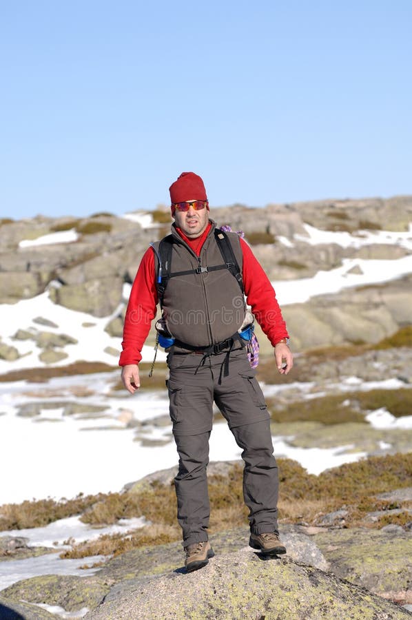 Man in the top of a in mountain hiking