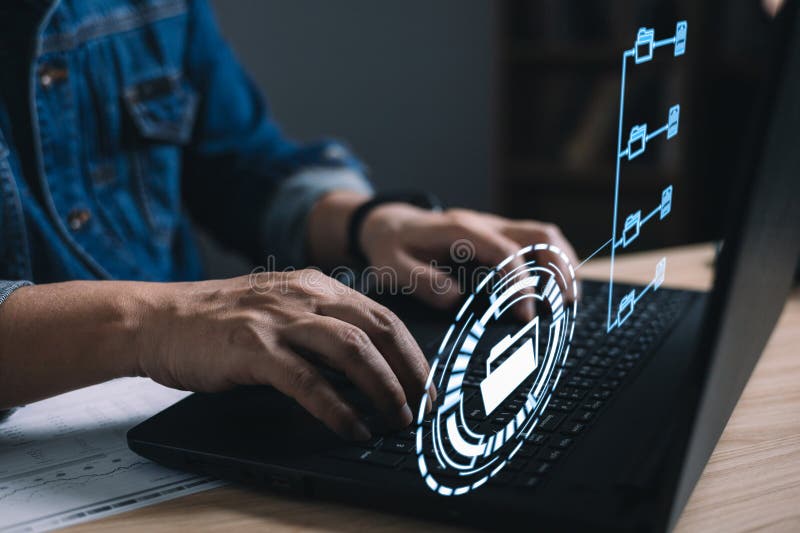 Man touch screen to manage data,Document Management System (DMS),knowledge and documentation in enterprise with ERP. royalty free stock images