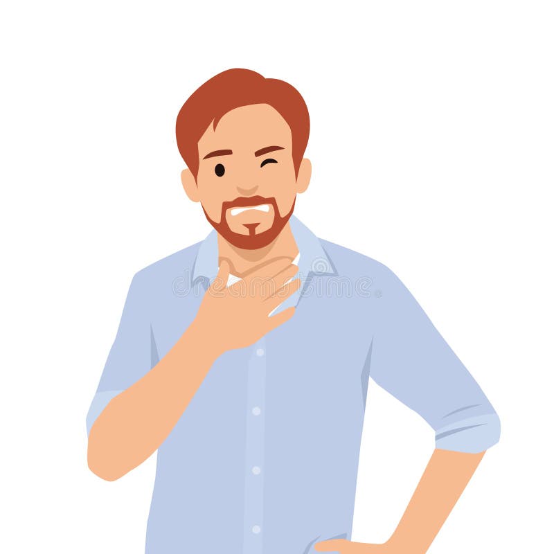 Man touches throat with a pained expression, Discomfort or soreness, Throat infection or irritation vector illustration