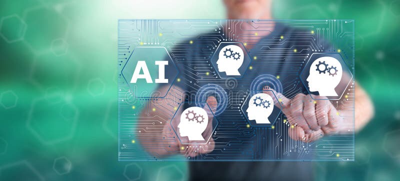 Man touching an artificial intelligence concept stock images Man touching an artificial intelligence concept stock images